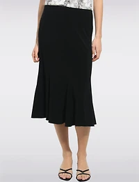Elegant Stretchy Solid A-Line Mid-Length Elastic Waist Skirt by Perle