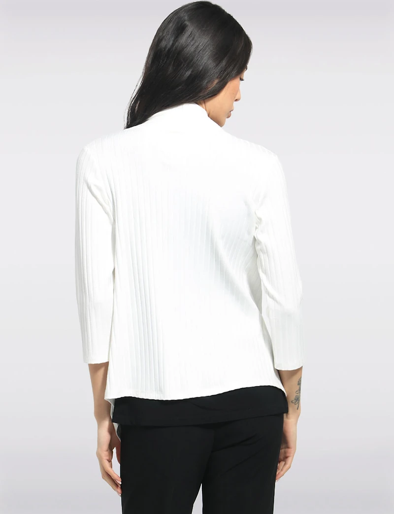 Ribbed Knit Open-Front Lightweight 3/4 Sleeve Shrug with Pointed Hem by Perle