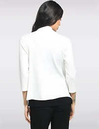 Ribbed Knit Open-Front Lightweight 3/4 Sleeve Shrug with Pointed Hem by Perle