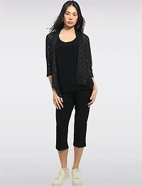 Crochet Pointelle Open-Front Lightweight 3/4 Sleeve Shrug with Pointed by Perle