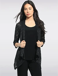 Crochet Pointelle Open-Front Lightweight 3/4 Sleeve Shrug with Pointed by Perle