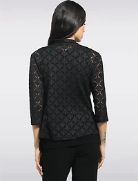 Crochet Pointelle Open-Front Lightweight 3/4 Sleeve Shrug with Pointed by Perle