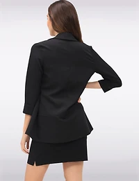 Sleek Stretchy Rounded Hem Blazer With 3/4 Sleeves and Shawl Collar By Perle