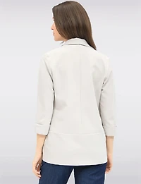 Sleek Stretchy Rounded Hem Blazer With 3/4 Sleeves and Shawl Collar By Perle