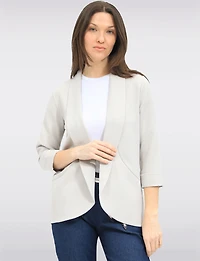 Sleek Stretchy Rounded Hem Blazer With 3/4 Sleeves and Shawl Collar By Perle