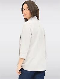 Sleek Stretchy Rounded Hem Blazer With 3/4 Sleeves and Shawl Collar By Perle