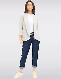 Sleek Stretchy Rounded Hem Blazer With 3/4 Sleeves and Shawl Collar By Perle