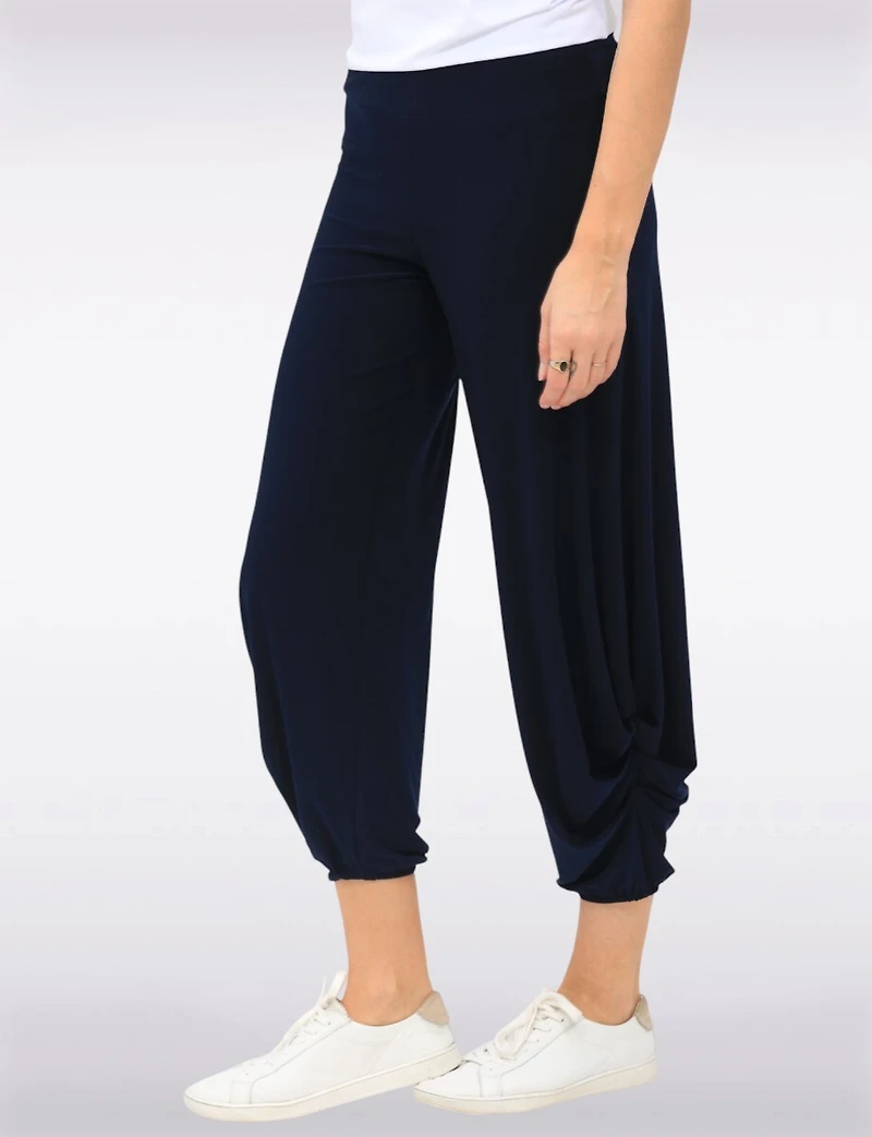 Chic Relaxed Fluid Drape Harem Pants by  Perle