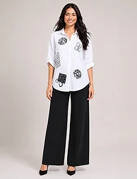 Black High-Rise Loose Fit Wide-Leg Stretch Palazzo Pants by Perle