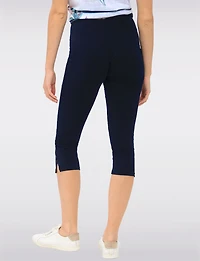 Stretchy Pull-On Capri Leggings with Button Side Slits by Perle