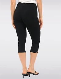 Stretchy Pull-On Capri Leggings with Button Side Slits by Perle