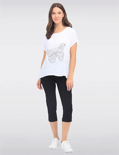 High Rise Pull-On Capris with Two Front Square Pockets by Perle