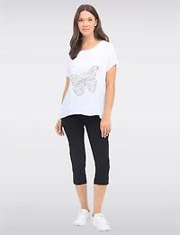 High Rise Pull-On Capris with Two Front Square Pockets by Perle