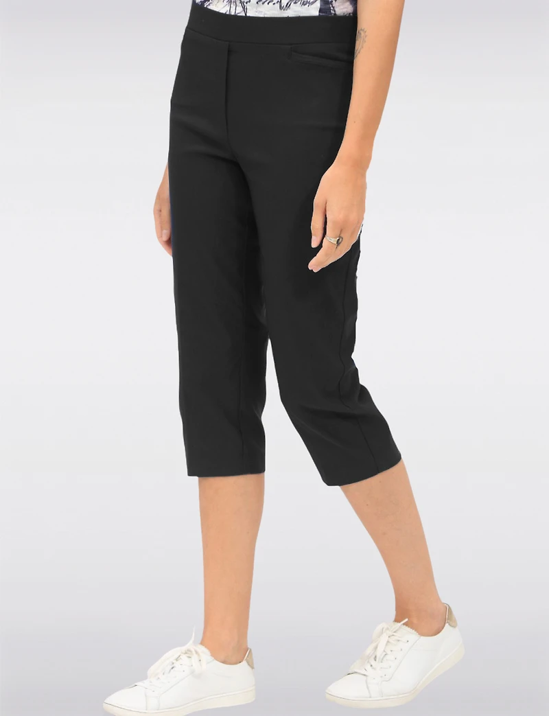 High Rise Pull-On Capris with Two Front Square Pockets by Perle