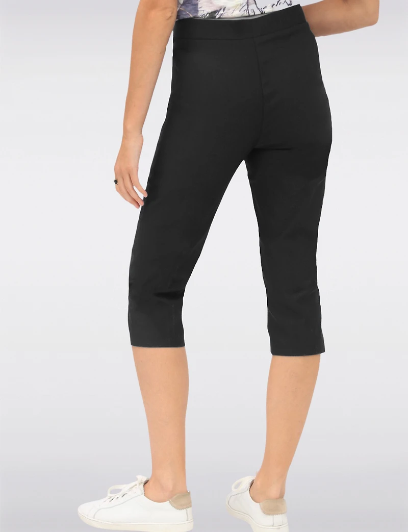 High Rise Pull-On Capris with Two Front Square Pockets by Perle