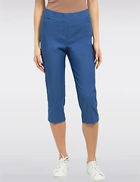High Rise Pull-On Capris with Two Front Square Pockets by Perle