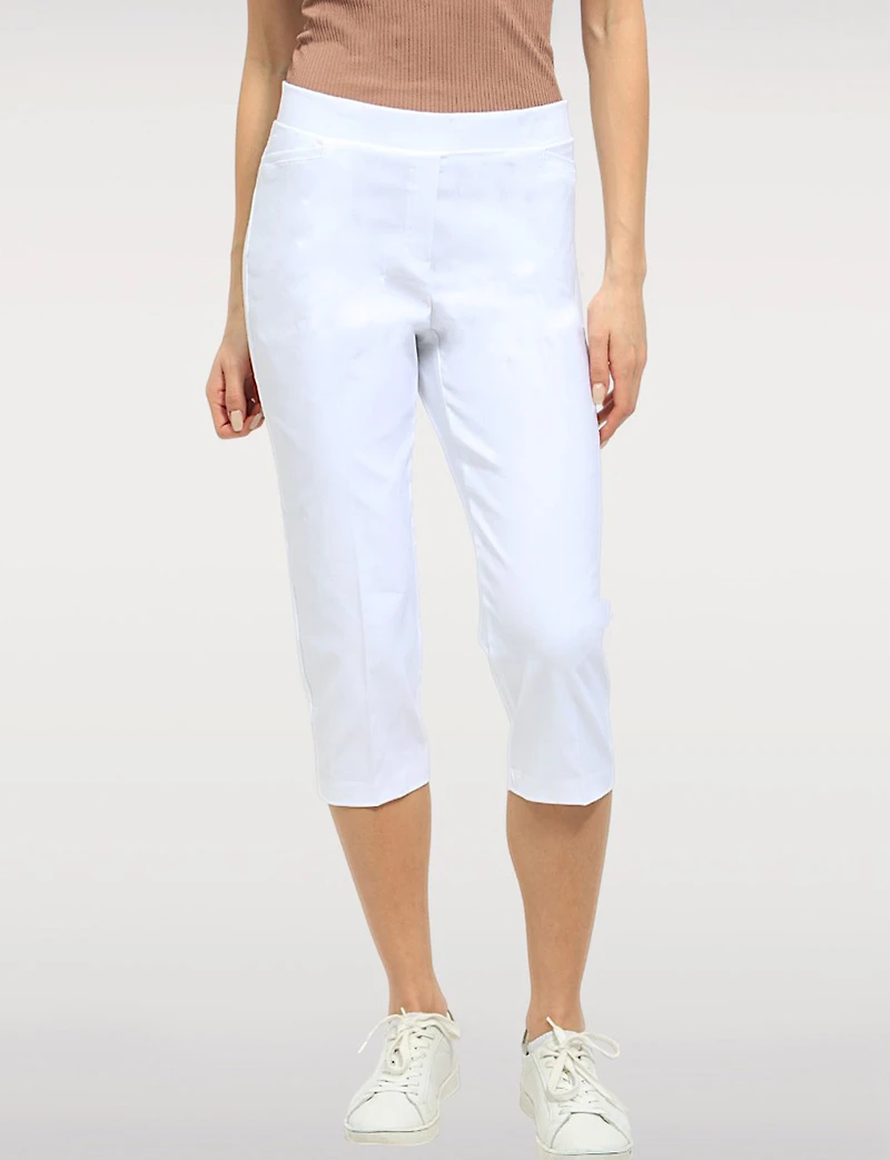 High Rise Pull-On Capris with Two Front Square Pockets by Perle