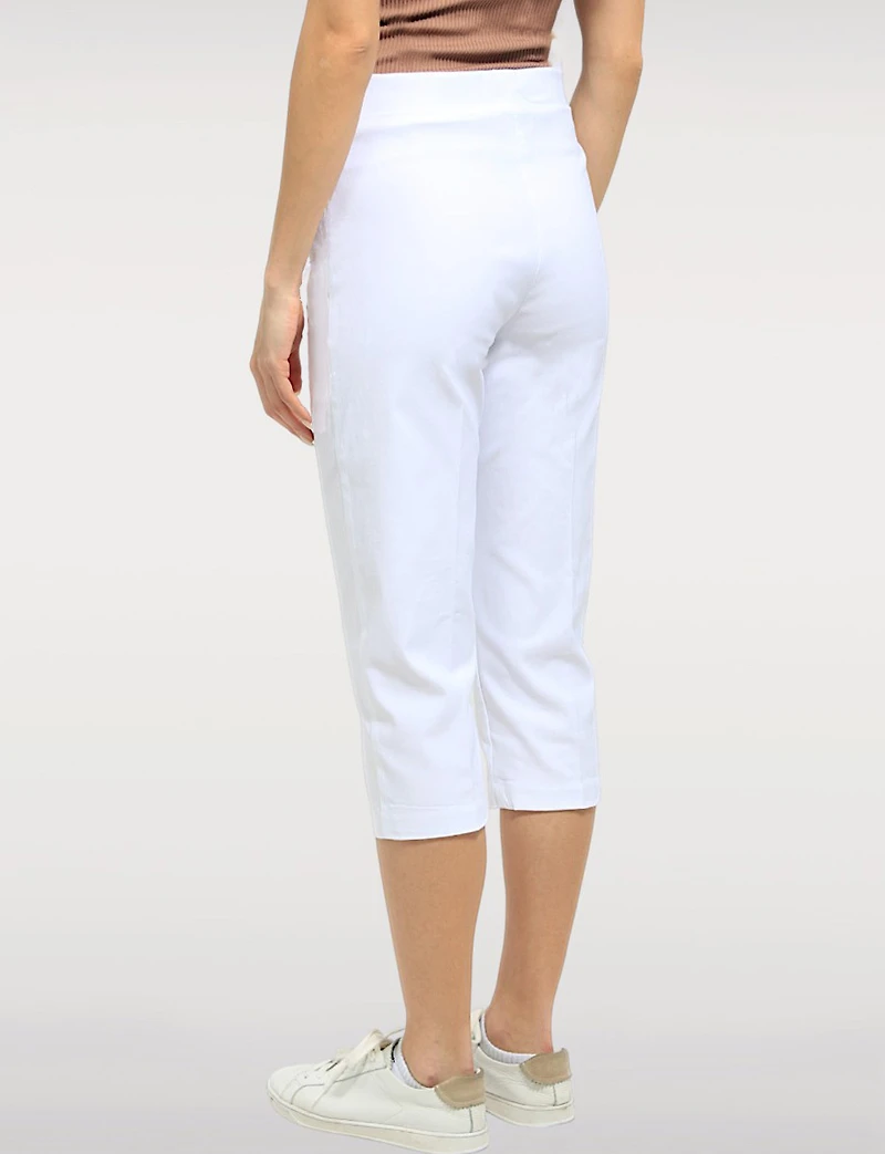 High Rise Pull-On Capris with Two Front Square Pockets by Perle