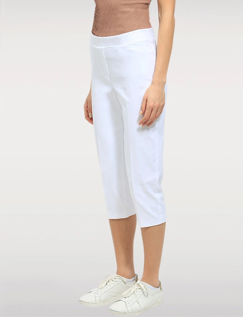 High Rise Pull-On Capris with Two Front Square Pockets by Perle