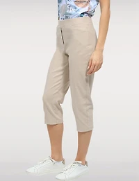High Rise Pull-On Capris with Two Front Square Pockets by Perle