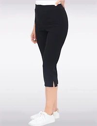 Stretch Capris with Side Slit and Wide Waistband by Perle