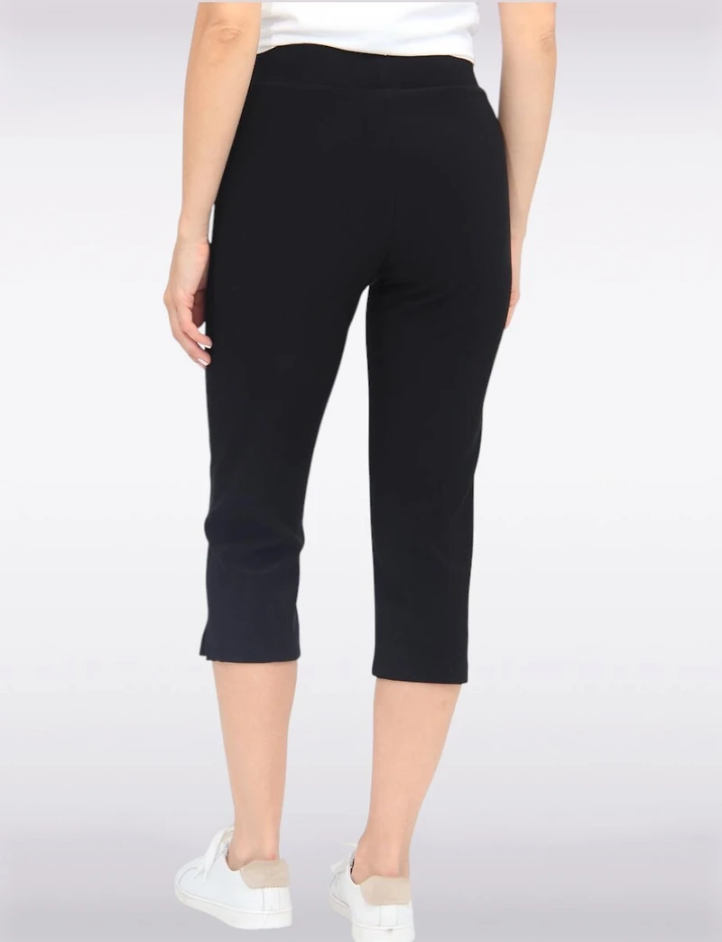 Stretch Capris with Side Slit and Wide Waistband by Perle