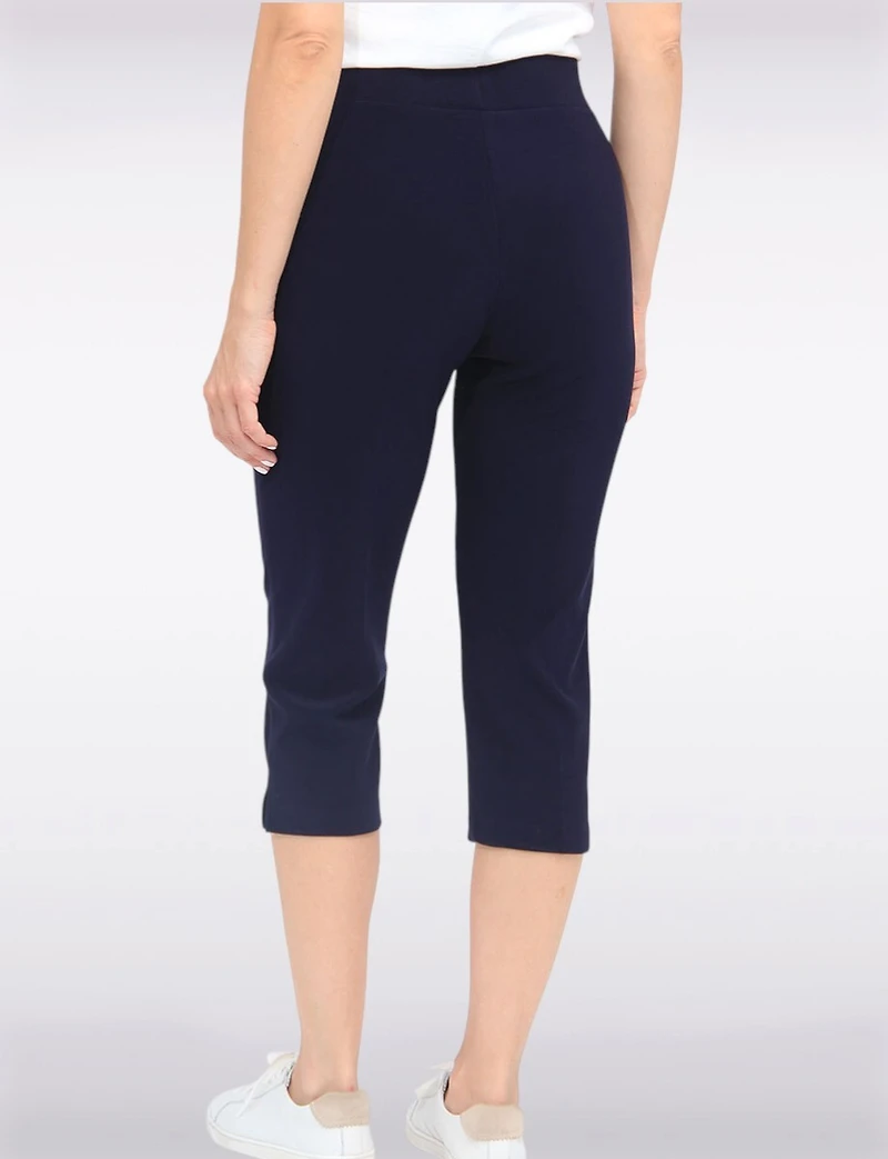 Stretch Capris with Side Slit and Wide Waistband by Perle