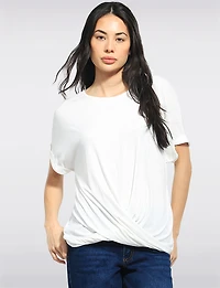 Lightweight Front-Twist Short-Sleeve Scoop Neck Stretch Top by Julia Paradis