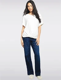 Lightweight Front-Twist Short-Sleeve Scoop Neck Stretch Top by Julia Paradis