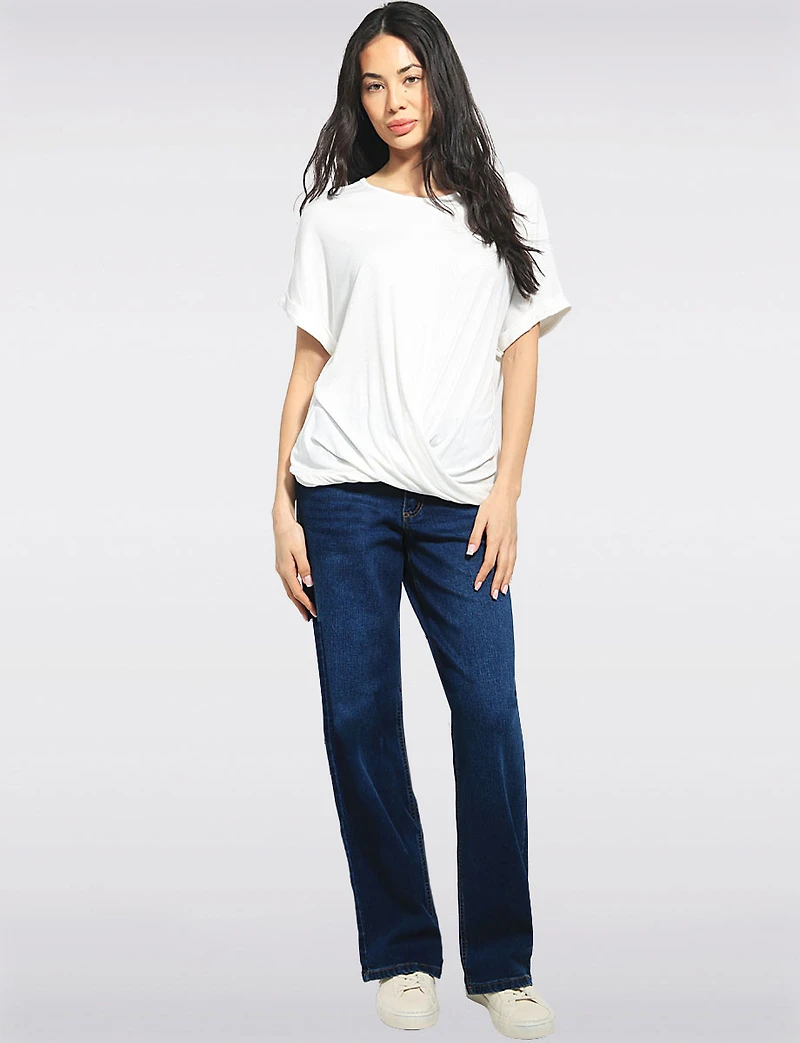 Lightweight Front-Twist Short-Sleeve Scoop Neck Stretch Top by Julia Paradis