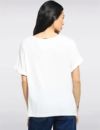 Lightweight Front-Twist Short-Sleeve Scoop Neck Stretch Top by Julia Paradis