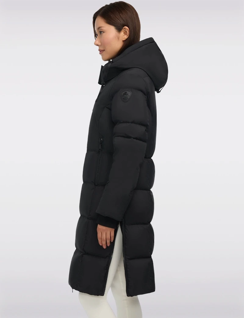 Sleek Slim Fit Quilted Long Puffer Coat with Detachable Hood by Pajar