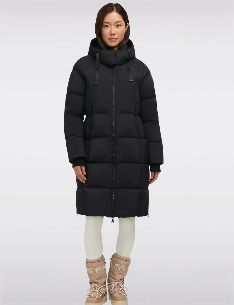 Sleek Slim Fit Quilted Long Puffer Coat with Detachable Hood by Pajar