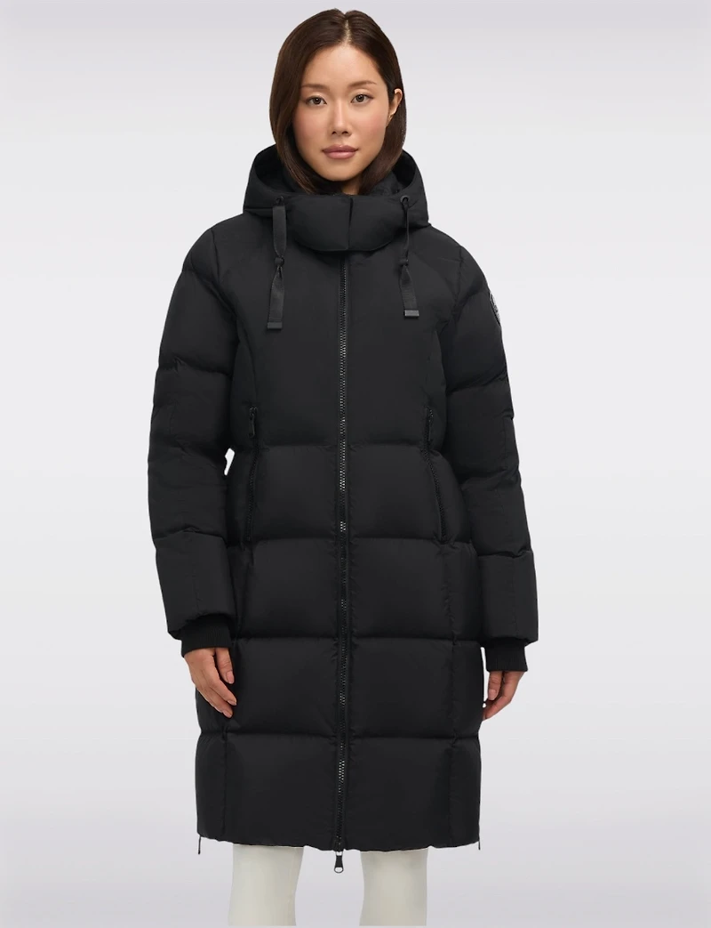 Sleek Slim Fit Quilted Long Puffer Coat with Detachable Hood by Pajar