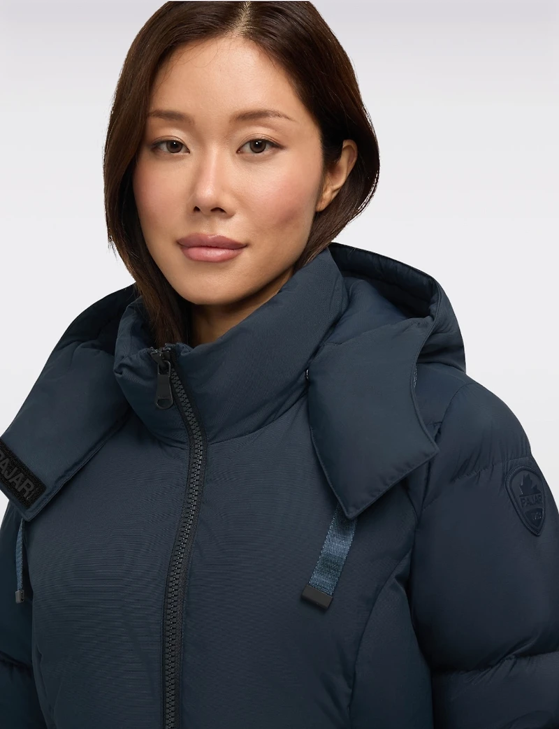 Sleek Slim Fit Quilted Long Puffer Coat with Detachable Hood by Pajar