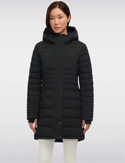 Lightweight Mid-length Quilted Puffer Coat Detachable Hood Rounded Hem by Pajar