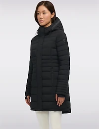 Lightweight Mid-length Quilted Puffer Coat Detachable Hood Rounded Hem by Pajar