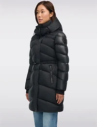 Mid-length Chevron Quilted Hooded Jacket with Elastic Drawstring Waist by Pajar