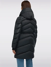 Mid-length Chevron Quilted Hooded Jacket with Elastic Drawstring Waist by Pajar