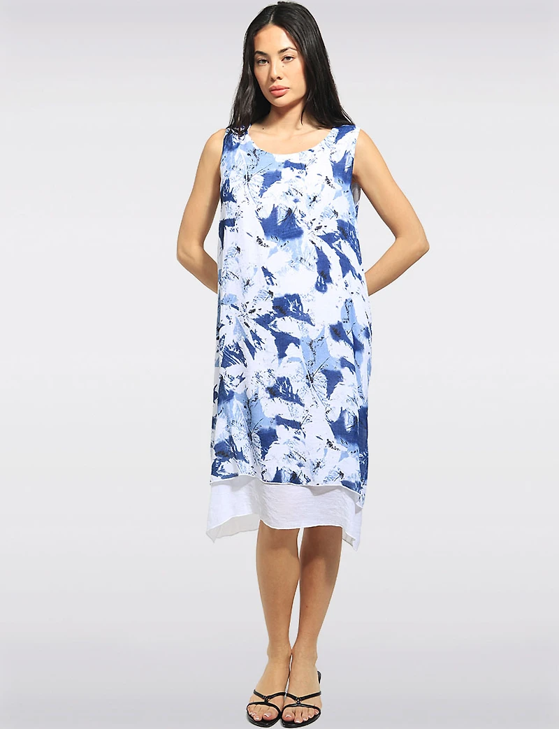 Lightweight Floral Print Sleeveless A-Line Tiered Hem Dress by Fun Sport