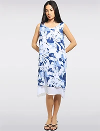 Lightweight Floral Print Sleeveless A-Line Tiered Hem Dress by Fun Sport