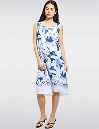 Lightweight Floral Print Sleeveless A-Line Tiered Hem Dress by Fun Sport