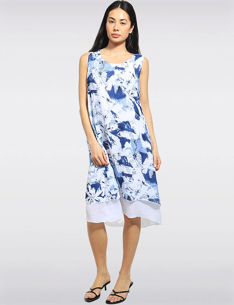 Lightweight Floral Print Sleeveless A-Line Tiered Hem Dress by Fun Sport