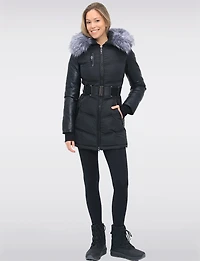 Vegan Leather Eco-Down Puffer Coat   with Detachable LFaux Fur Trim by Sicily