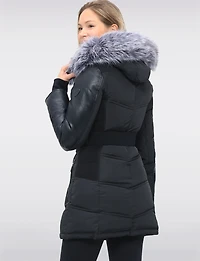 Vegan Leather Eco-Down Puffer Coat   with Detachable LFaux Fur Trim by Sicily