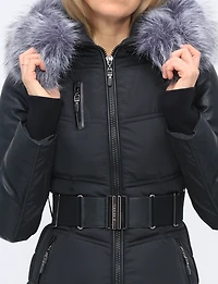 Vegan Leather Eco-Down Puffer Coat   with Detachable LFaux Fur Trim by Sicily