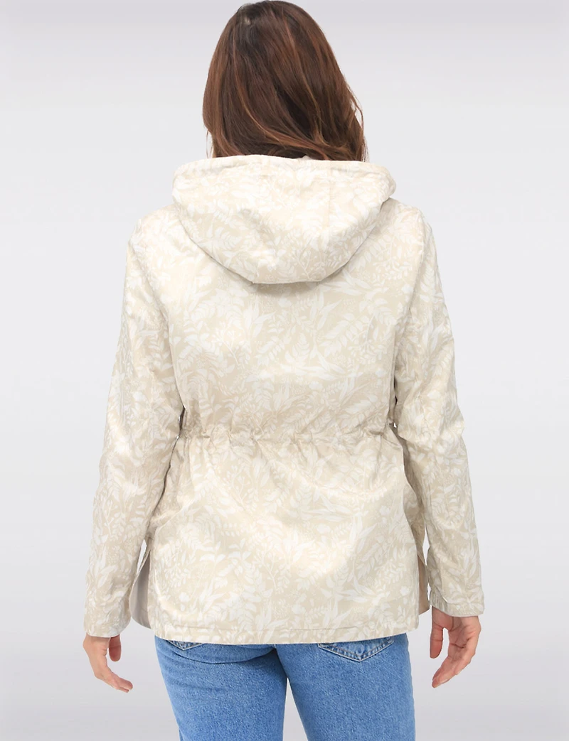 Reversible Cinch-Waist Hooded Anorak with Solid-Floral Pattern by Froccella