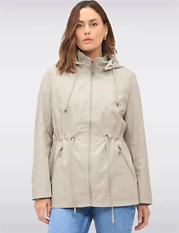 Reversible Cinch-Waist Hooded Anorak with Solid-Floral Pattern by Froccella