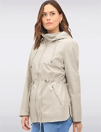 Reversible Cinch-Waist Hooded Anorak with Solid-Floral Pattern by Froccella