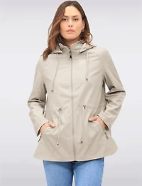 Reversible Cinch-Waist Hooded Anorak with Solid-Floral Pattern by Froccella